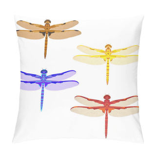 Personality Multicolored Mosaic Set With Dragonflies. Isolated.  Pillow Covers
