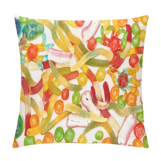 Personality  Top View Of Delicious Colorful Gummy Spooky Halloween Sweets Pillow Covers