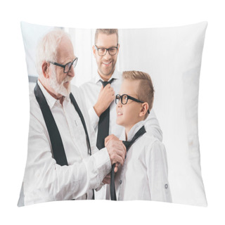 Personality  Grandfather Helping Grandson With Tie Pillow Covers