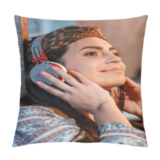 Personality  Hippie Girl Listening To Music In Headphones Pillow Covers