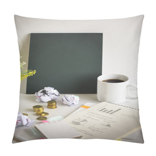 Personality  Financial Planning Table Top With Blackboard Text Space Image. Pillow Covers
