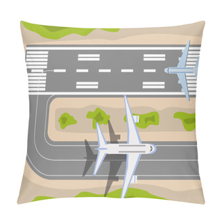 Personality  Airplane Taxiing On Runway At Airport Top View Vector Illustration In Flat Style. Pillow Covers