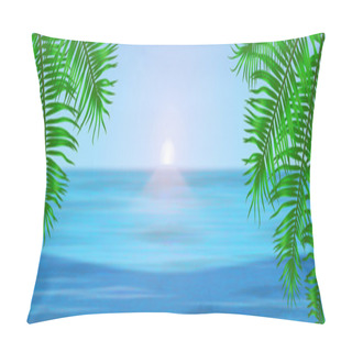 Personality  View Of Tropical Sea Between The Palm Trees Under Blue Sky. Vector Illustration Pillow Covers