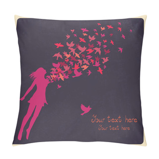Personality  Girl Jumping With Swarm Of Birds. Pillow Covers