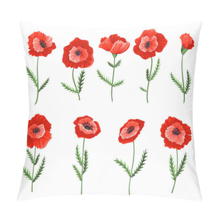 Personality  Poppy Flowers. Collection Of Watercolor Hand Drawn Poppies. Isolated Botanical Symbols Of Blooming Red Poppies Blossoms. Floral Design For Decor Or Holiday Wedding Greetings Cards Template Pillow Covers