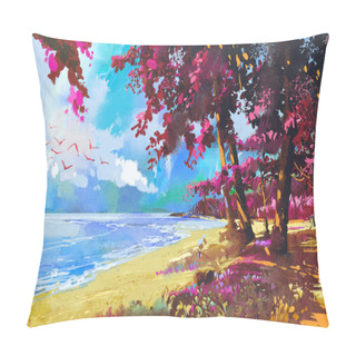 Personality  Pink Trees On The Beach,summer Pillow Covers