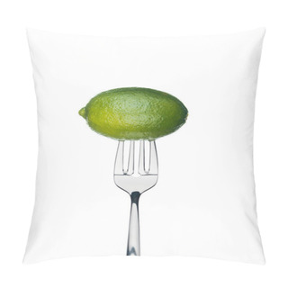 Personality  Whole Fresh Ripe Juicy Lime On Fork Isolated On White Pillow Covers
