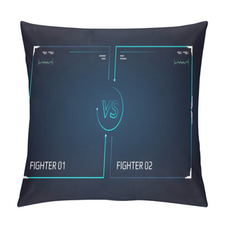 Personality  Versus Screen Design. Announcement Of A Two Fighters. Blue Futuristic Neon VS Letters. Thin Line Borders. Vector Illustration On The Dark Background. Future Style. Pillow Covers