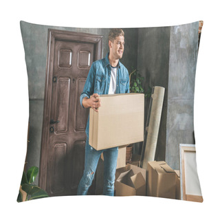 Personality  Handsome Young Man Carrying Box While Moving Into New House Pillow Covers