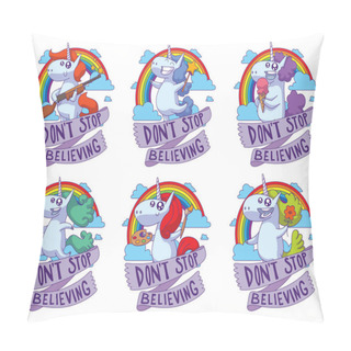 Personality  Set Of Six Emblems With Cute Happy Unicorns Pillow Covers