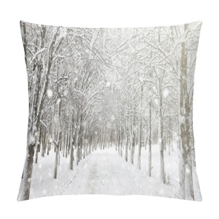 Personality  Winter Park Under The Snow. A Snowstorm In The City Park. Park F Pillow Covers