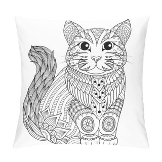 Personality  Drawing Zentangle Cat For Coloring Page, Shirt Design Effect, Logo, Tattoo And Decoration. Pillow Covers