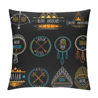 Personality  Collection Of Badges And Labels In Indian Tribal Style. Vector Illustration. Pillow Covers