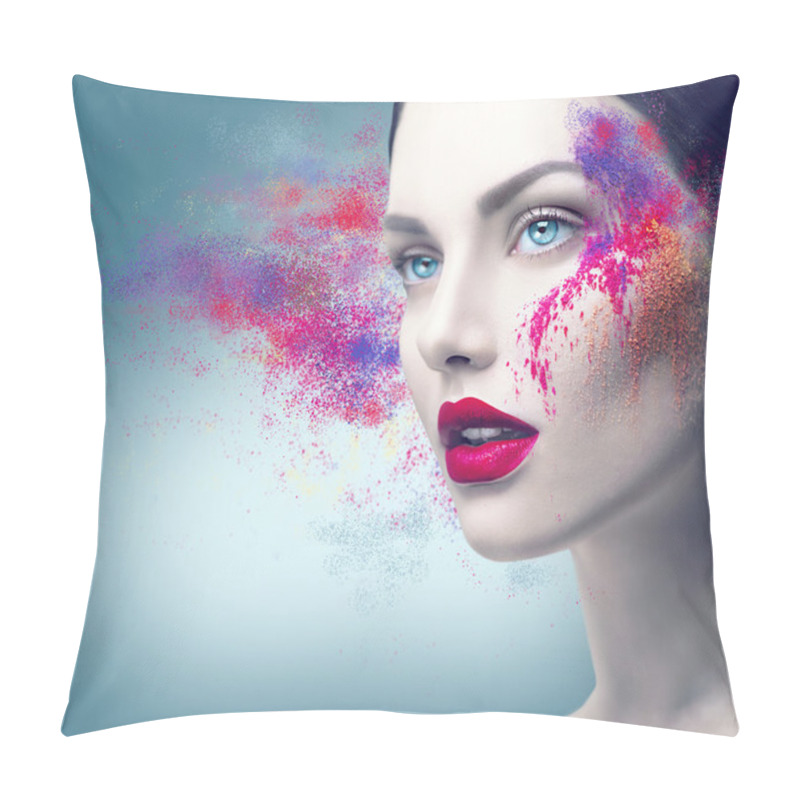 Personality   girl  with colorful powder makeup pillow covers