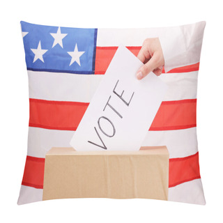 Personality  Hand With Voting Ballot And Box On Flag Of USA Pillow Covers