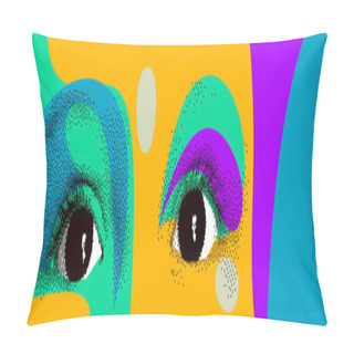 Personality  Looking Eyes 8 Bit Dotted Design Style Vector Abstraction, Human Face Stylized Design Element, With Colorful Splats. Pillow Covers