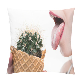 Personality  Woman Eating Cactus Pillow Covers