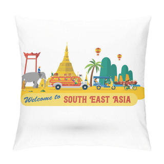 Personality  Flat Design, South East Asia's Landmarks And Icons, Vector Pillow Covers