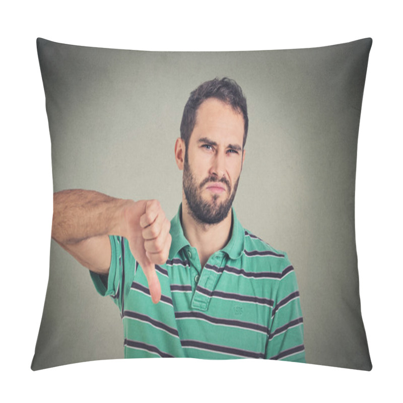 Personality  Angry, Unhappy, Young Man Showing Thumbs Down Sign Pillow Covers