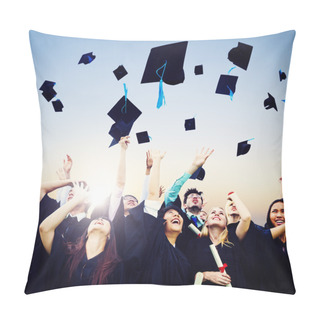 Personality  Cheerful Students Throwing Graduation Caps In The Air Pillow Covers