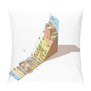 Personality  Vector Isometric Cableway From The Beach To The Hill Infographic Pillow Covers