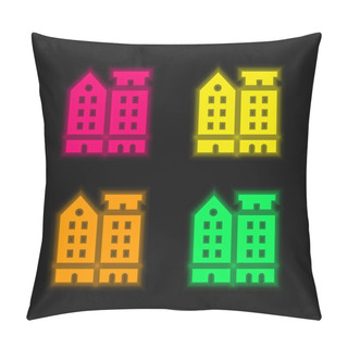 Personality  Amsterdam Four Color Glowing Neon Vector Icon Pillow Covers