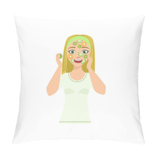 Personality  Woman Doing Mask With Citrus Slices   Pillow Covers