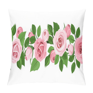 Personality  Horizontal Seamless Background With Pink Roses. Vector Illustration. Pillow Covers