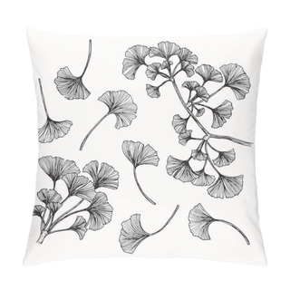 Personality  Collection Of Ginkgo Leaves Drawing And Sketch With Line-art  Pillow Covers