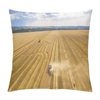 Personality  Wheat Field, Harvester Removes Wheat, View From The Top Of The Quadcopter Pillow Covers