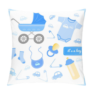 Personality  Baby Boy Announcement Card. Vector Illustration Pillow Covers