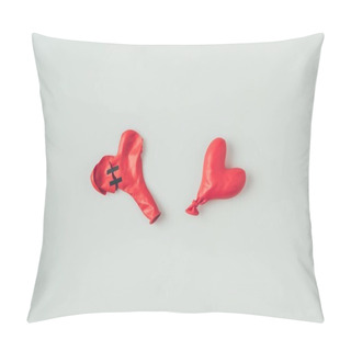Personality  Top View Of Two Deflated Heart Shaped Balloons Isolated On White, Valentines Day Concept Pillow Covers