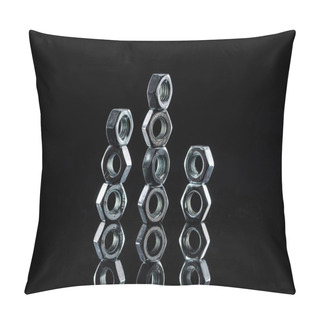 Personality  Metallic Nuts One On Top Of Each Other Isolated On Black Pillow Covers