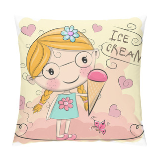 Personality  Cute Cartoon Girl Is Holding Ice Cream Pillow Covers