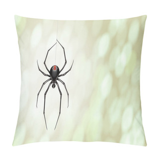 Personality  Robot Black Widow Spider Hanging From A Single Web Line With Blurry Lighting Circles In Background Pillow Covers