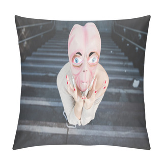 Personality  Woman Wearing An Alien Mask Pillow Covers