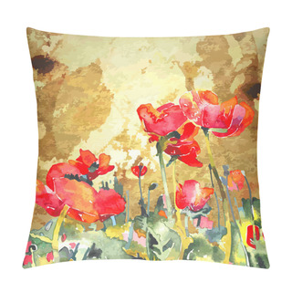 Personality  Original Watercolor Poppy Flower In Gold Background Pillow Covers