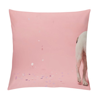 Personality  Cropped View Of White Dog On Pink Background With Confetti Pillow Covers