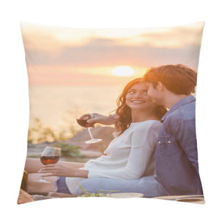 Personality  Selective Focus Of Young Couple Holding Glasses Of Wine Near Acoustic Guitar  Pillow Covers