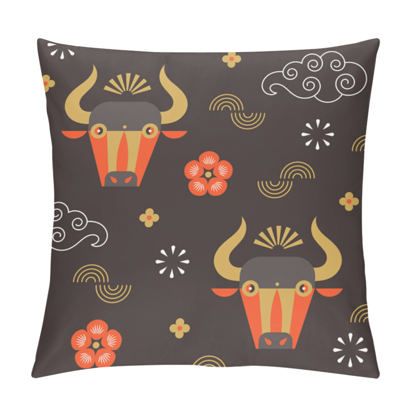 Personality  CSeamless pattern. Chinese Happy new year. Year of the bull. pillow covers