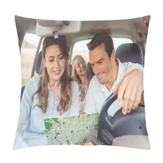Personality  Beautiful Family Looking At Map Together During Car Trip Pillow Covers