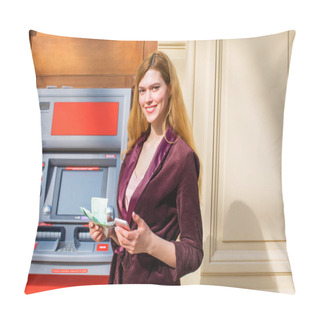 Personality  Blonde Woman On The Background In Shopping Center ATM Pillow Covers