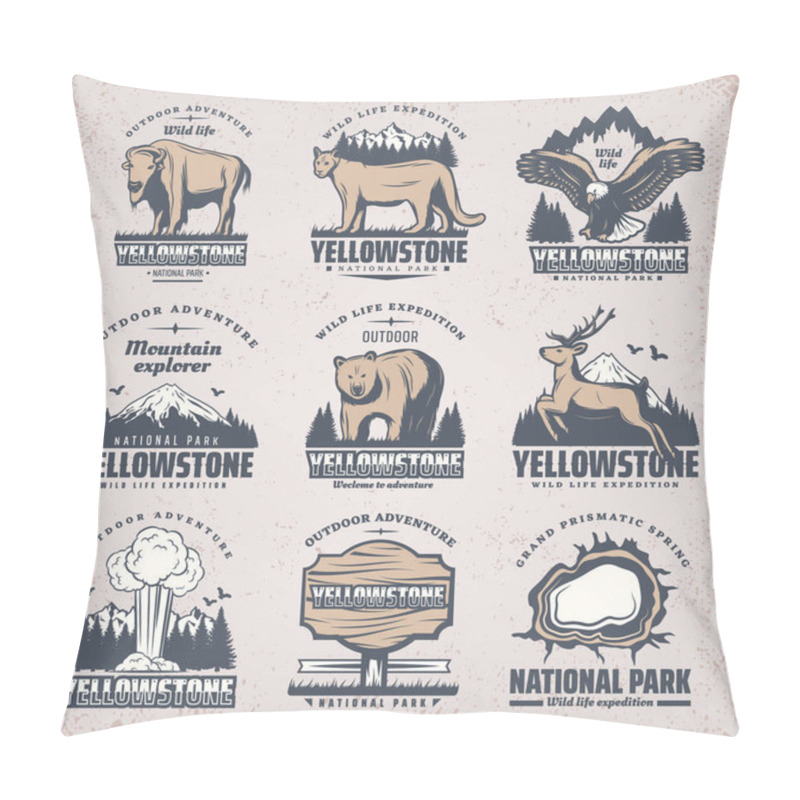 Personality  Vintage Colored National Park Emblems Set pillow covers