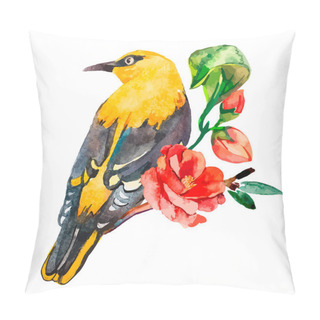Personality  Oriole Isolated On White Background. With Exotic Bird. Watercolor. Pillow Covers