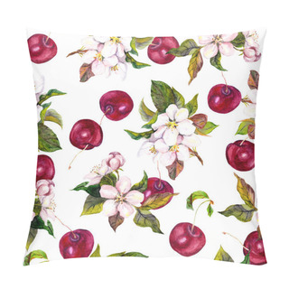 Personality  Watercolor Floral Pattern With Cherry Berries And Cherry Flowers.  Pillow Covers