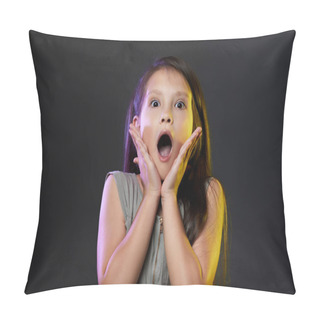 Personality  Surprised Little Child Girl On Black Background. Pillow Covers