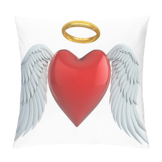 Personality  Angel Heart With Wings And Golden Halo 3d Illustration Pillow Covers