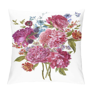 Personality  Watercolor Floral Bouquet With Burgundy Peonies In Vintage Style Pillow Covers