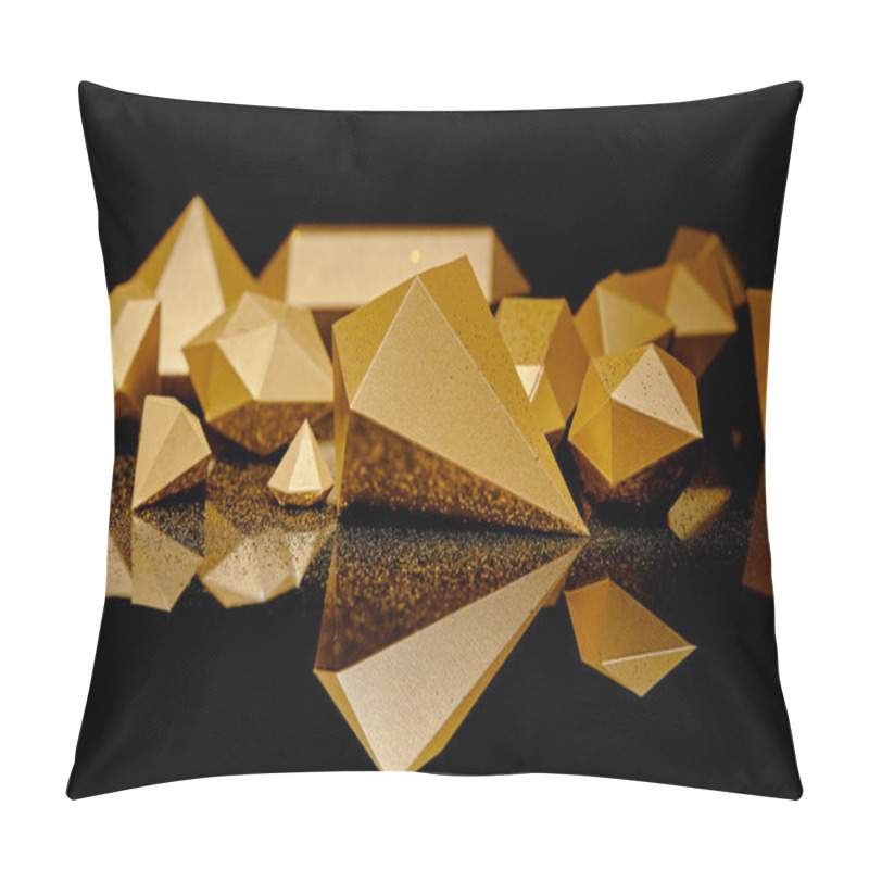 Personality  Close-up View Of Shiny Pieces Of Gold And Golden Dust Reflected On Black    Pillow Covers