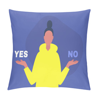 Personality  Yes Or No, Young Female Character Answering A Question, Digital Template, Alternatives Pillow Covers